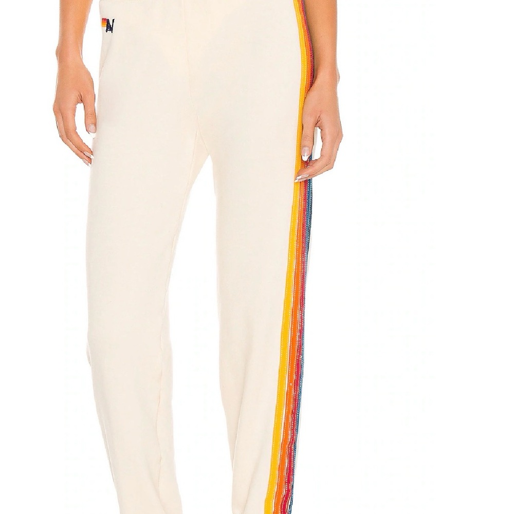 Aviator Nation Cream Joggers with Multicolor Stripe